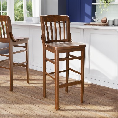 Elegant Walnut Wood School House Back Barstool