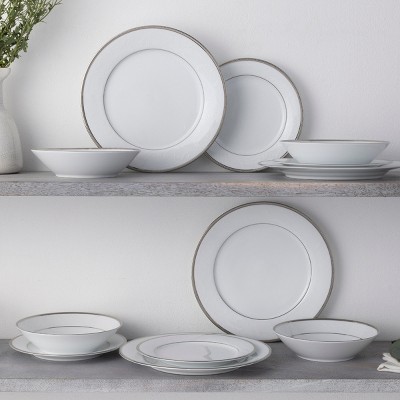White Porcelain 12-Piece Dinnerware Set with Platinum Band