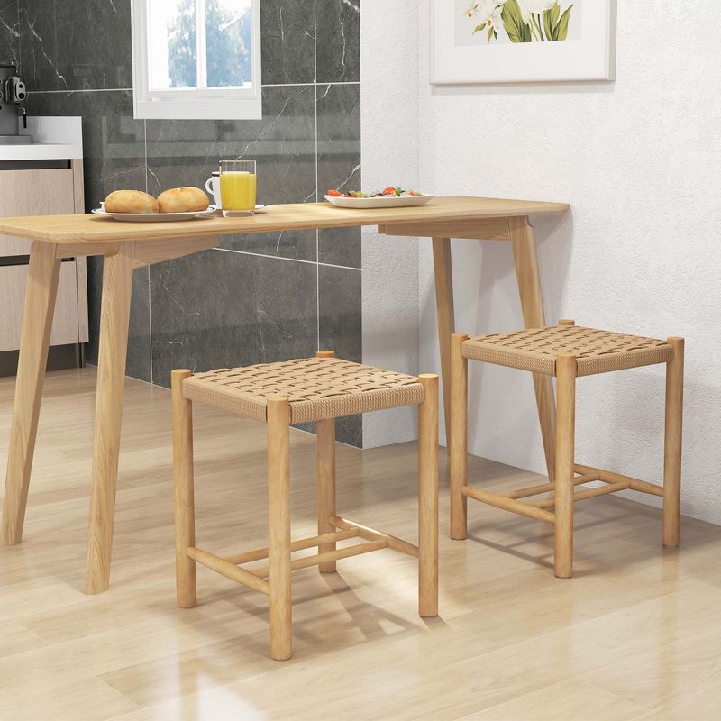 Costway Dining Stool Set of 2/4 18'' Backless with Rubber Wood Frame Woven Paper Seat Kitchen, 4 of 9