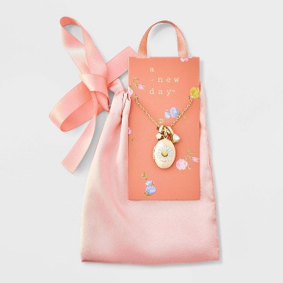 Floral Motif Locket with Charms - A New Day™