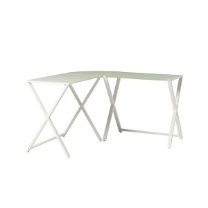 Tempered Glass and Metal X-Leg L-Shaped Computer Desk with Beveled Glass Top and Powder-Coated Metal Frame and Space-Saving Design - 1 of 4