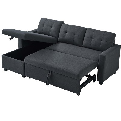 ROOMTEC Convertible Sleeper Sectional Sofa, L-shaped Corner Couch with Pullout Bed, Upholstered Sofa Bed w/Storage Chaise