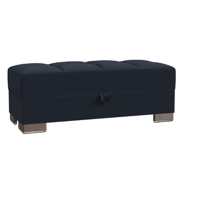 HomeRoots 52" Dark Blue and Brown Chenille Tufted Storage Ottoman