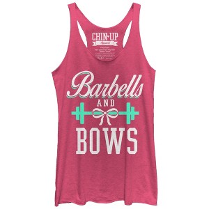 Women's CHIN UP Barbells and Bows Racerback Tank Top - 1 of 3