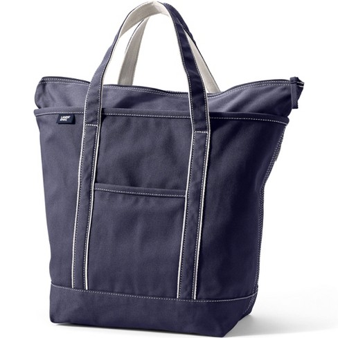 Lands End Large Solid Color 5 Pocket Zip Top Canvas Tote Bag