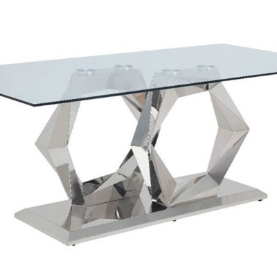 Gianna Contemporary Clear Glass Dining Table with X-Shape Stainless Steel Base
