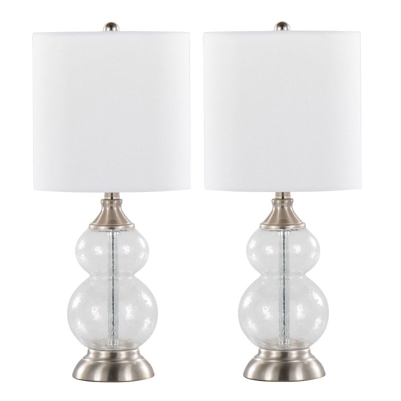LumiSource (Set of 2) Belle 20&#34; Contemporary Glass Accent Lamps Clear Wrinkle Glass Brushed Nickel and White Linen Shade from Grandview Gallery, 1 of 8