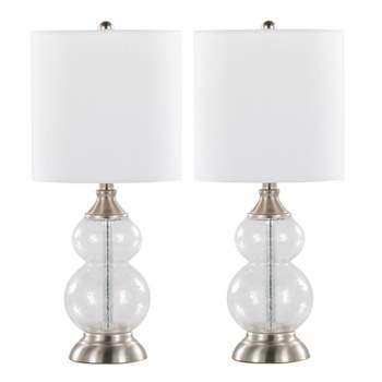 LumiSource (Set of 2) Belle 20" Contemporary Glass Accent Lamps Clear Wrinkle Glass Brushed Nickel and White Linen Shade from Grandview Gallery