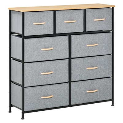 Yukimo 39.25" Oak Gray 9-Drawer Storage Chest with Steel Frame and Wood Top for Hallway and Closet Organization