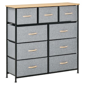 Yukimo 39.25" Oak Gray 9-Drawer Storage Chest with Steel Frame and Wood Top for Hallway and Closet Organization - 1 of 4