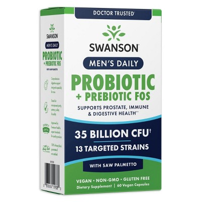 Swanson Men's Daily Probiotic + Prebiotic FOS, 60 Vegan Capsules.