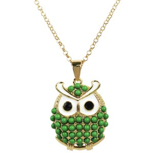 Gold Oliver Owl Long Pendant Necklace Green - 1 of 4