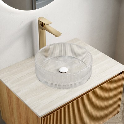 14 Inch Bathroom Round Crystal Glass Sink without Faucet,Transparent Vessel Sink for Bathroom-The Pop Home