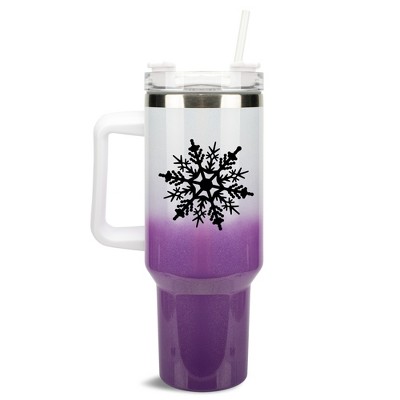 Elanze Designs Falling Snowflake Winter Snow Queen Wrap-Around 40 Oz. Stainless Steel Water Bottle Coffee Mug, Spill & Leak Resistant, Travel Tumbler