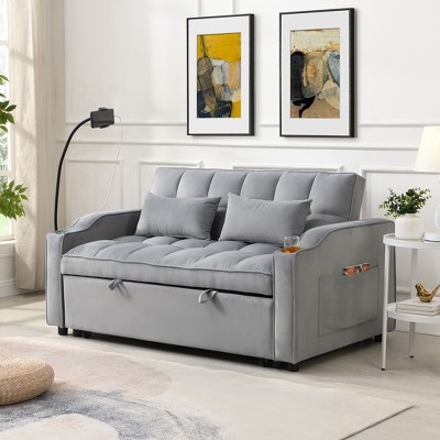 NicBex 54.7 Inch Loveseat,Modern Comfy Velvet Loveseat Sofa with Adjustable Reclining Back & Pull-Out Bed,Small Futon Couch for Living Room