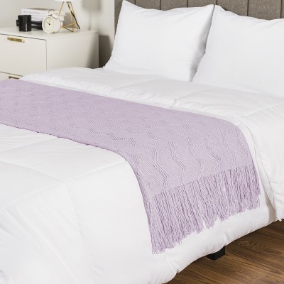 Lavender Purple Knitted Fleece Reversible Throw Blanket