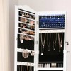 Freestanding Jewelry Cabinet with LED Lights and Lock, Mirrored Armoire with 4 Wheels, 90 Earring Slots and Drawers, White - 2 of 4