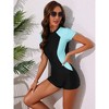 INSPIRE CHIC Women's Short Sleeve Zipper Color Block Sporty Swimwear Bathing Suits Monokini Sets 1 Piece - 4 of 4