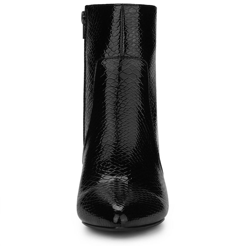 Allegra K Women's Pointed Toe Snake Print Side Zipper Chunky Heel Ankle Boots, 4 of 8