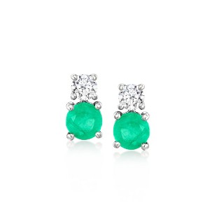 Ross-Simons 0.40 ct. t.w. Emerald and .16 ct. t.w. Lab-Grown Diamond Earrings in Platinum - 1 of 3
