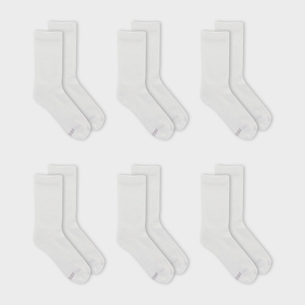 Fruit of the Loom Women's Cushioned 6pk Crew Athletic Socks - White 4-10