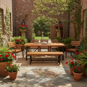 YOOCOZZ 8-Person Outdoor Dining Set - Wood Table & Cushioned Seating - Nature - 1 of 4
