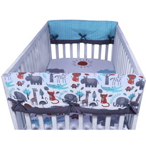 Bacati - Safari Animals Aqua/Orange/Gray Boys Cotton Crib Rail Guard Covers set of 2 - 1 of 4