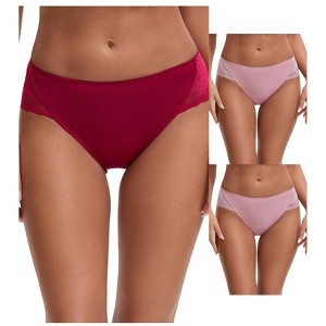 INSPIRE CHIC Women's Mid-Waisted Lace Briefs HI-Cut Period Leak Proof Ladies Underpants 3 Packs - 1 of 4