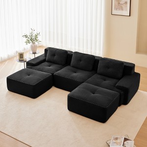 117" Corduroy U-Shaped Modular Sectional Sofa with Movable Ottoman, Pearl-Like Piping, Tufted Design, and No Assembly - 1 of 4