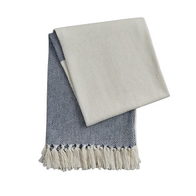 Split P Herringbone Throw - Natural & Navy - 60''L