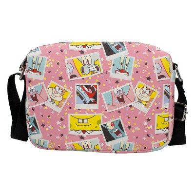 Nickelodeon Bag, Crossbody, Rectangle, SpongeBob and Friends Snapshots Photos Scattered, Pink, Vegan Leather