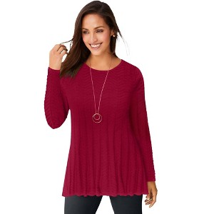 Jessica London Women's Plus Size Chevron Fit & Flare Sweater - 1 of 4