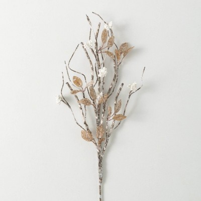 30"H Sullivans Artificial Christmas Icy Neutral Leaf Berry Spray, White-Brown, Indoor Christmas Decor