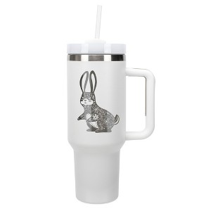 Elanze Designs 40 Ounce Travel Tumbler With Straw and Lid Stainless Steel Double Wall Insulated Gentle Floral Rabbit White - 1 of 4