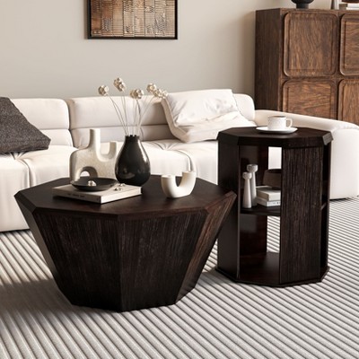 NicBex 23.62 Inch Hexagon Coffee Table Modern Wooden End Table with Storage for Living Room, Bedroom
