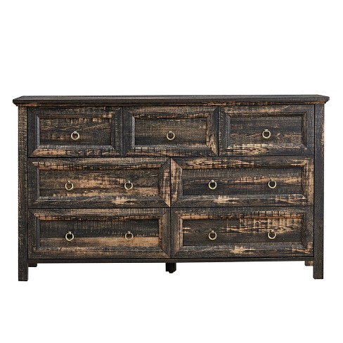 Hommoo Farmhouse 7 Drawers Dresser Dark Oak - image 1 of 4