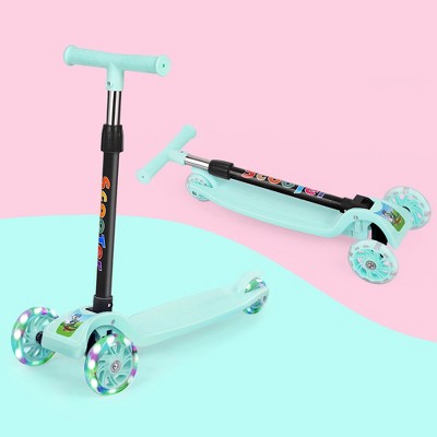 Oumilen Kids 3 Wheel Scooter, 4 Adjustable Height, PU Flashing Wheels Scooter for 2-10 Years Old, Green