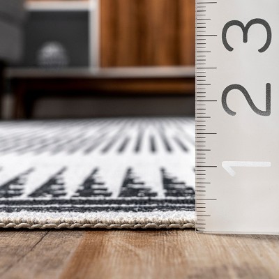 Gray Abstract Line Washable Synthetic Area Rug