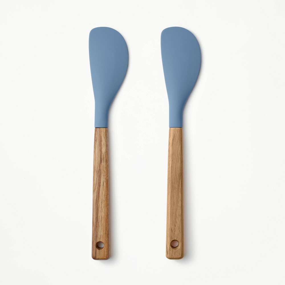 Photos - Other Accessories 2pk Acacia Wood/Silicone Mini Spatula Set Blue - Figmint™