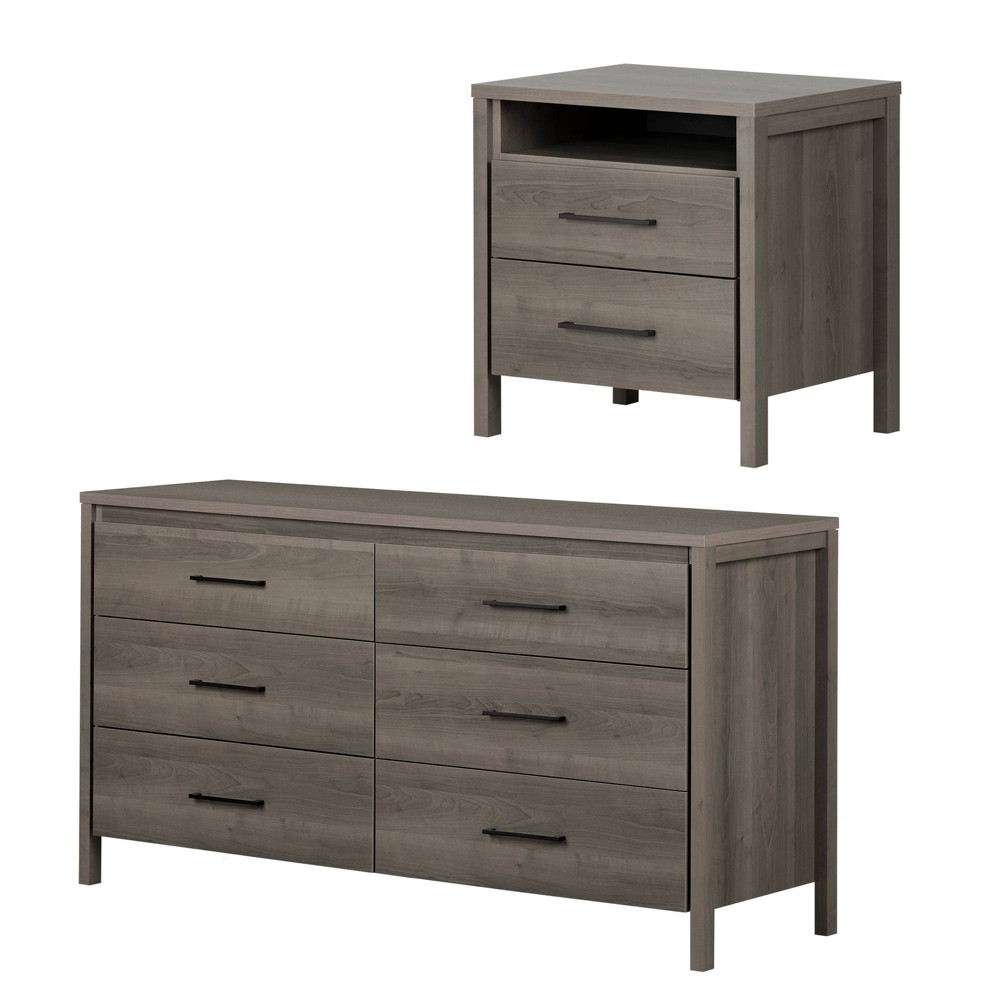 Photos - Bedroom Set Gravity 6 Drawer Double Dresser and 2 Drawer Nightstand Gray Maple - South