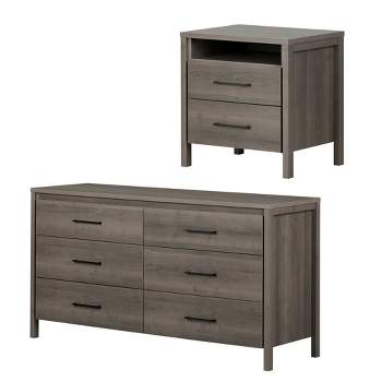 Gravity 6 Drawer Double Dresser and 2 Drawer Nightstand Gray Maple - South Shore