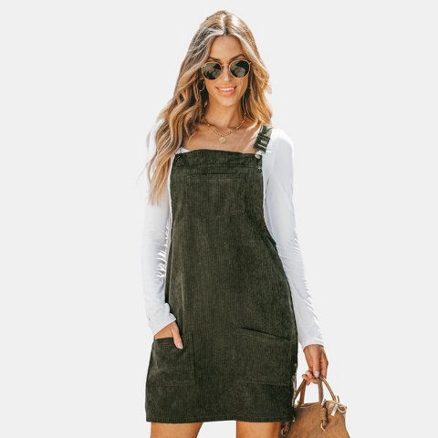Женские платья Cupshe Women's Corduroy Square Neck Mini Overall Dress-L-Green