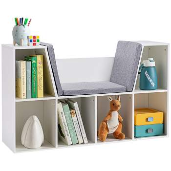 HOMCOM 6-Cubby Kids Bookcase, Reading Nook Organizer with Seat Cushion, Toddler Storage Cabinet Shelf for Playroom Bedroom, 40.5" x 12" x 23.5"