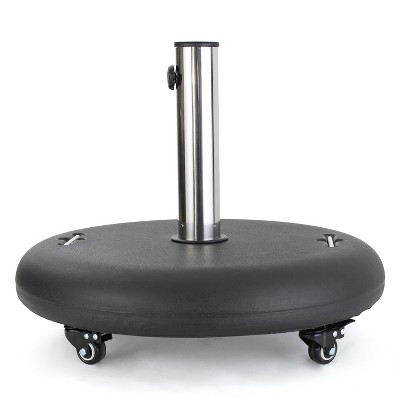 Maggift Round Umbrella Base with 4 Lockable Wheels and 2 Handles, Fits 1.6" - 2.2" Patio Garden Umbrella Poles, Black, 21.56" * 21.56" * 17"