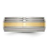 Black Bow Jewelry 8mm Titanium & 14k Gold Inlay Flat Double Ridge Edge Standard Fit Band - 3 of 4