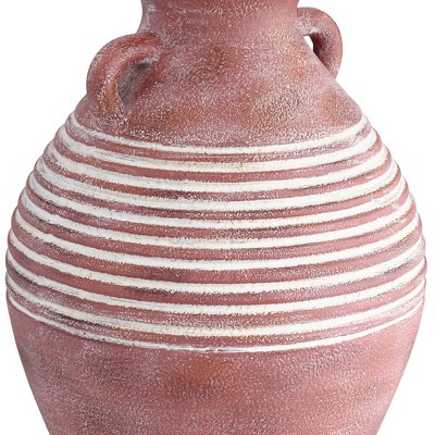 Rustic Red Sandstone Table Lamp with Linen Drum Shade