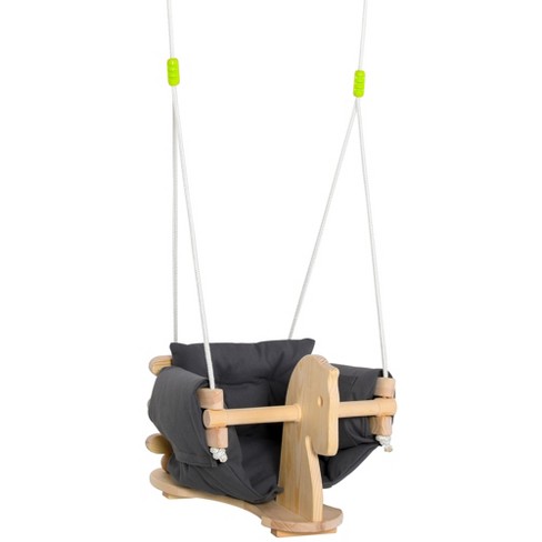 Outsunny Baby Swing Canvas Seat Wooden Toy Horse, Secure Hanging