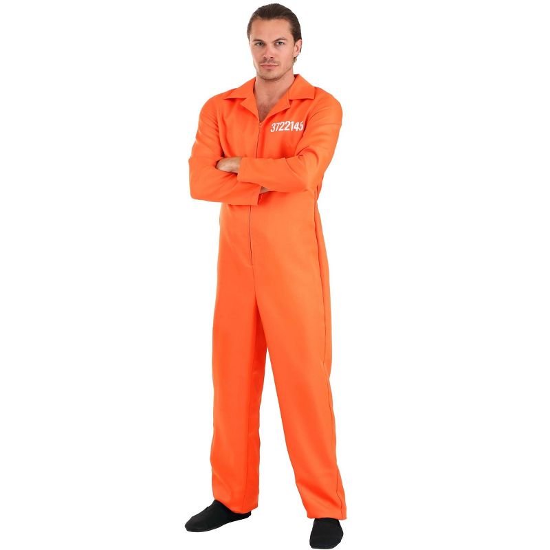 HalloweenCostumes.com Orange Prison Men's Jumpsuit, 1 of 3