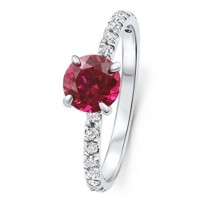 Pompeii3 VS 1Ct Round Ruby Diamond Ring 10k Gold Lab Created