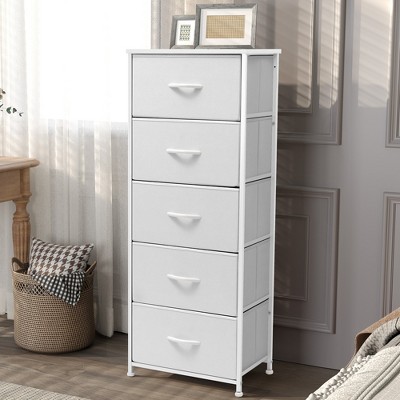 Pellebant Vertical Dresser for Bedroom Storage Tower 5-Drawer Steel Frame Wood Top Easy Pull Non-woven Fabrics Drawer
